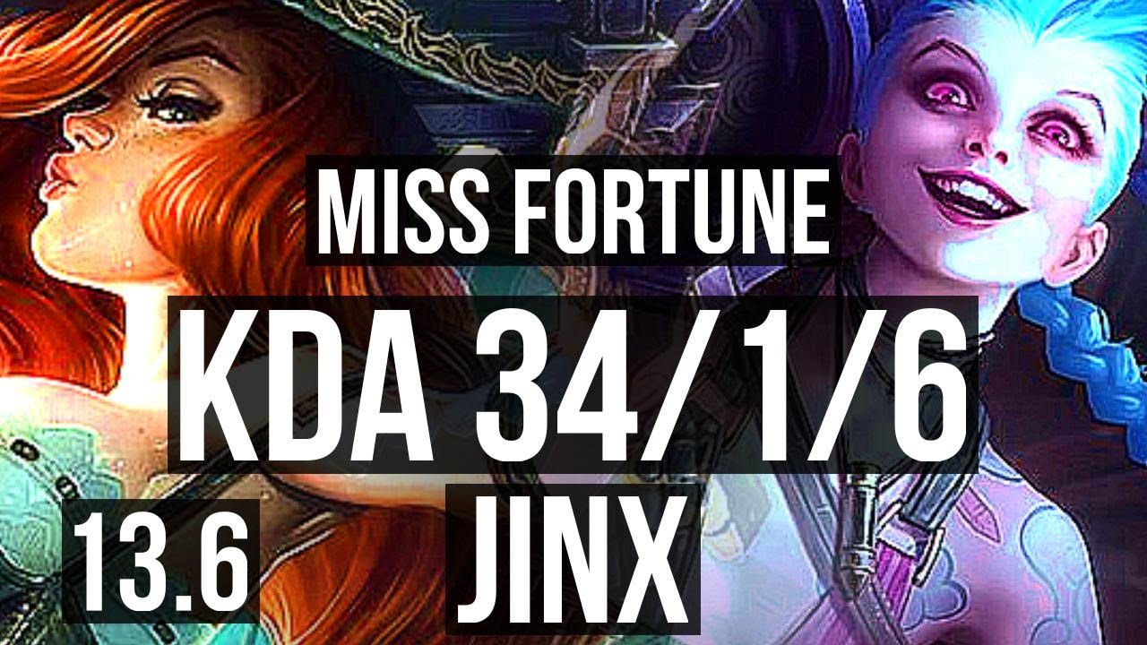 MISS FORTUNE & Annie vs JINX & Thresh (ADC) | 34/1/6, Legendary, Quadra | KR Master | 13.6