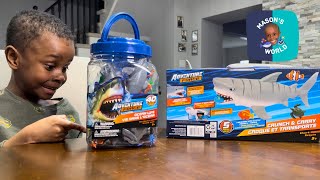 Adventure Force 40 pcs Ocean Life Bucket and Megalodon Shark Crunch \& Carry Case - TOY REVIEW!