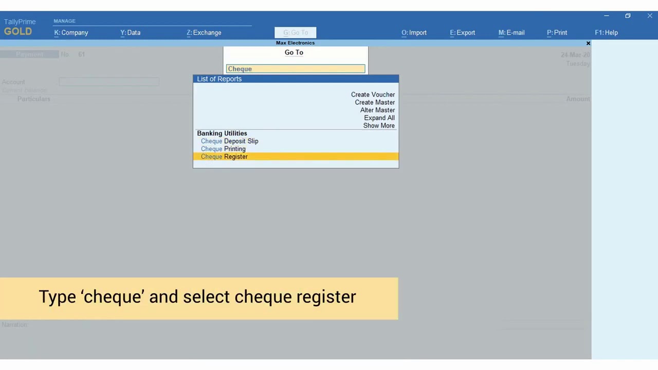 Cheque Management TallyPrime Walkthrough - YouTube