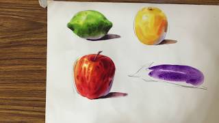 檸檬、柳丁、蘋果、茄子 / 水彩示範 / 赫樸美術 / 李政穎老師