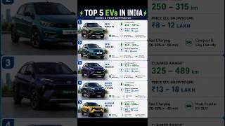 TOP 5 EVs cars #evcar #shorts #carcomparison #tatapunchev #mahindra3xo #tiagoev #tataev #tataxenonev