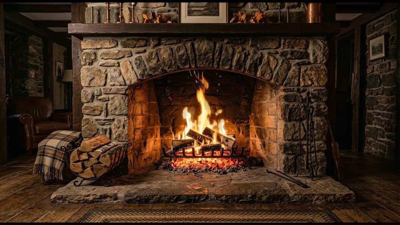Crackling Stone Fireplace Ambience for Sleep Study Relax   Cozy Night