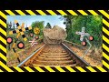 【踏切アニメ】巨大な岩をどかすふみきりカンカン♪Railroad crossing that pulls a huge rock !!!!