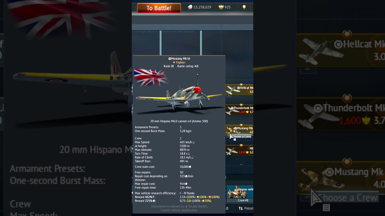 Get Mustang Mk IA from Battle Pass in War Thunder