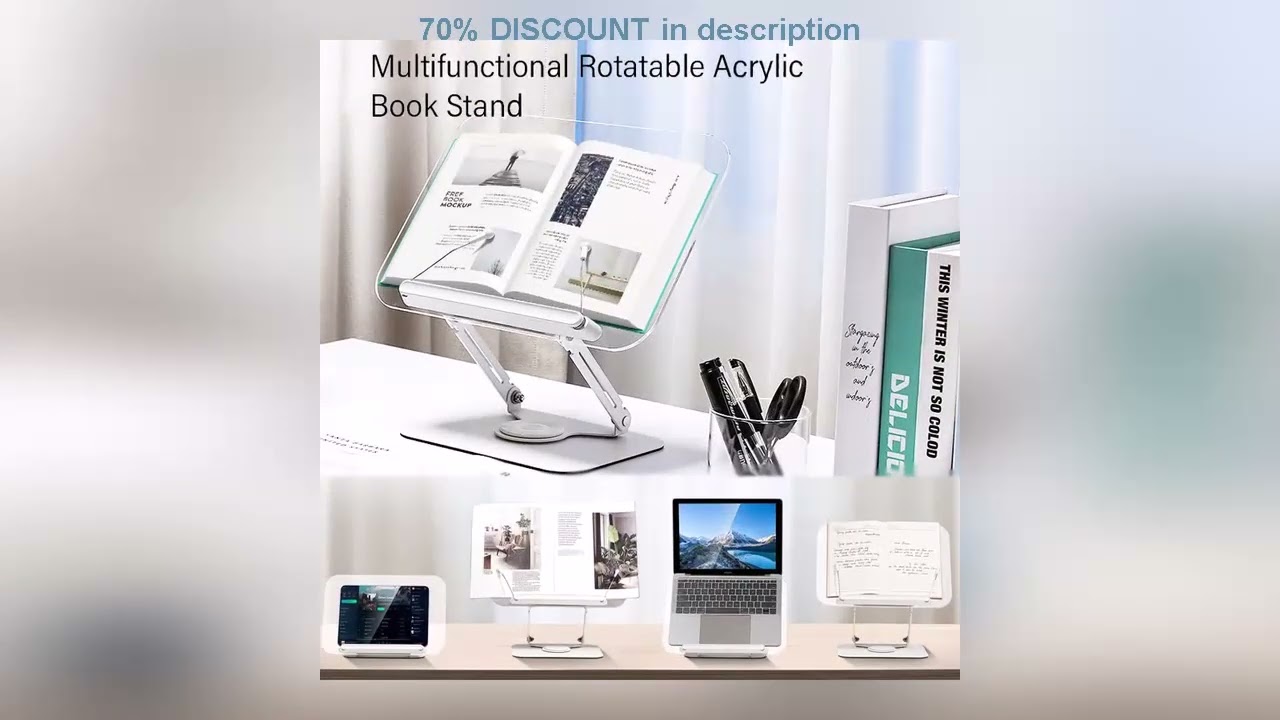 A must-have product! NEW Book Stand for Reading Adjustable Book Holder with 360 Rotating Base Elas