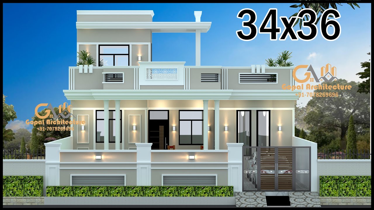 34 X 36 Built Up Area House Design,  East Facing House Design With Vastu, Gopal Architecture