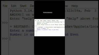 Day 11 Python 🚀Nested If Learned 🔥#python #coding #day11 #shorts