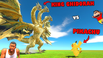 KING GHIDORAH vs PIKACHU in Animal Revolt Battle Simulator with SHINCHAN and CHOP
