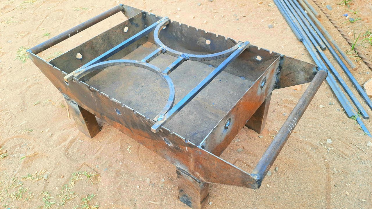 كيفية صنع شواية يدوية بموقد حطب ( مجمر ) / How to make a manual grill with a wood stove