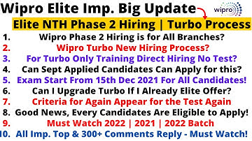 Wipro Elite NTH Imp.  Big Update | Phase 2 Hiring Start from 15th Dec for All Batch Turbo New Hiring