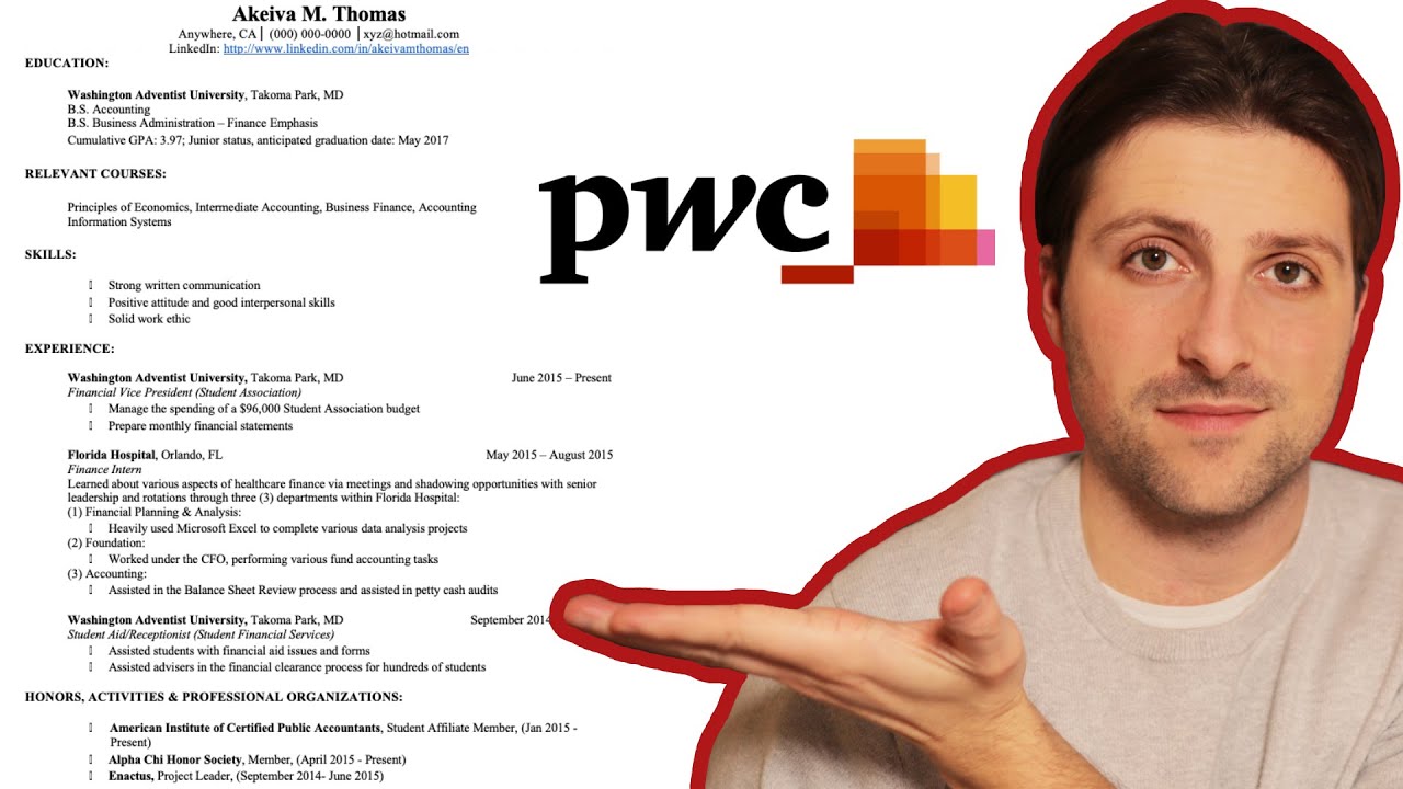 The Resume To Get Into PwC Tax Internship YouTube