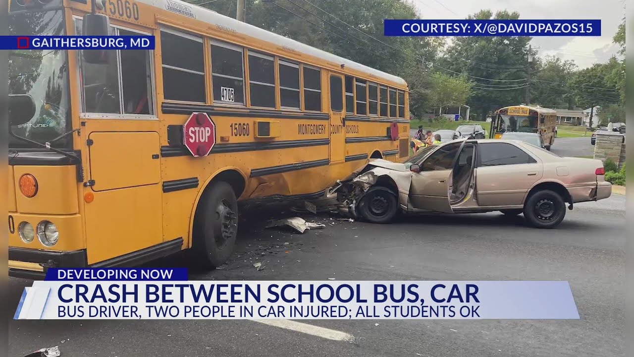 3 taken to hospital after car collides with school bus - YouTube
