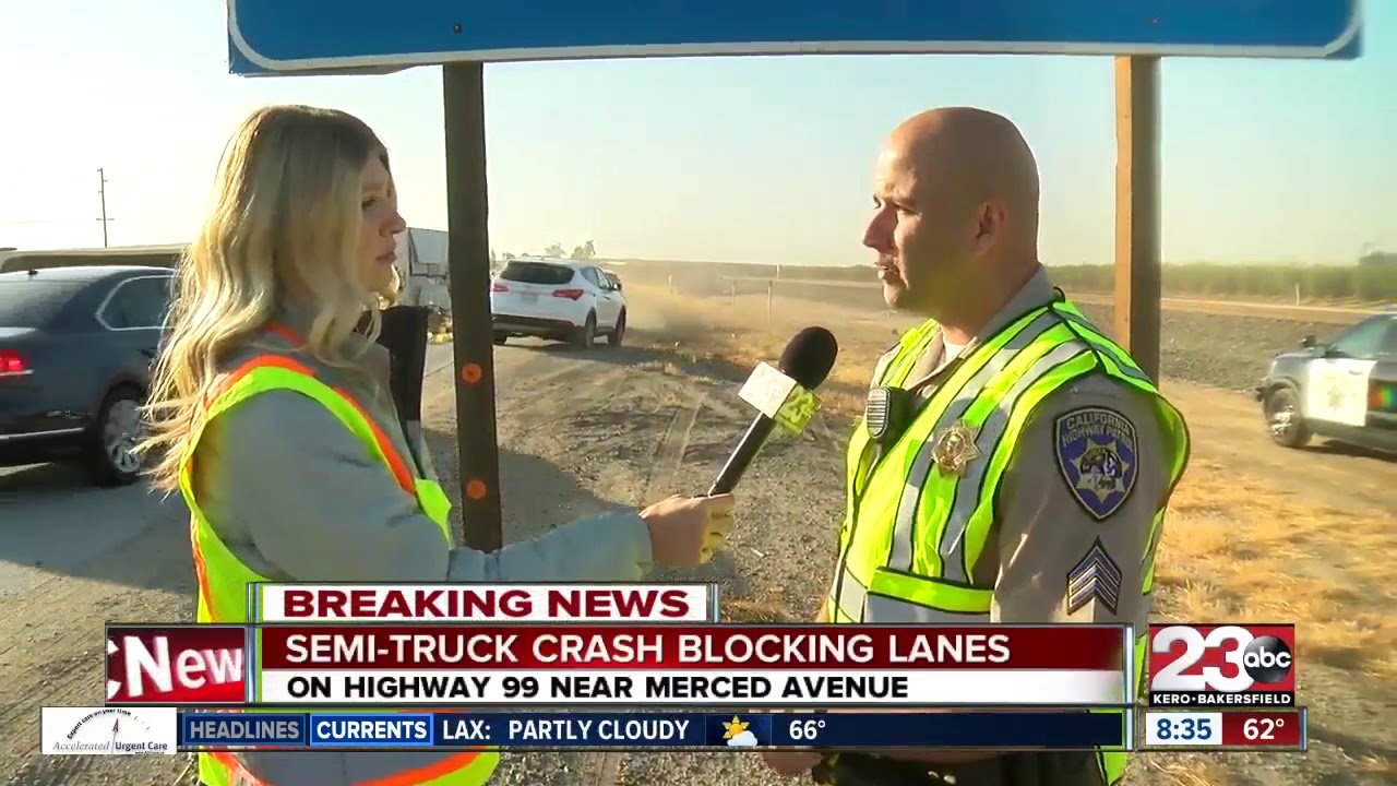 Two semi-trucks crash on SB Highway 99 near Merced Avenue - YouTube