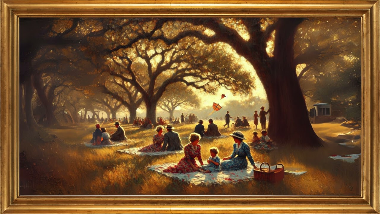 Vintage Park Scene | Peaceful Picnic Under Oak Trees | Classic Oil Painting TV Frame in 4K
