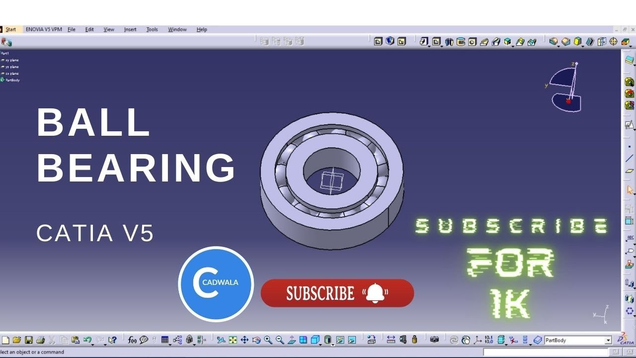 Ball Bearing Simple | 3D | Catiav5 | Design Practice | CADWALA - YouTube
