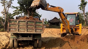 Bull Dozer Loading Soil In Tripper Dump  (Backhoe Loader Video)