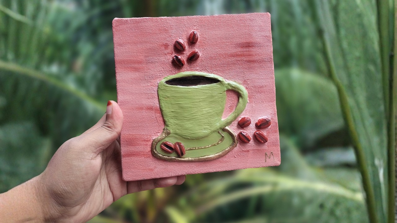 Real Coffee Beans on Canvas?! 🤯 3D Coffee Cup Art! | card | art and craft | Canvas Of Creativity
