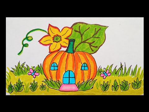 How To Draw a Fairy Pumpkin House / Fairy House Drawing Easy