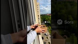 Птенец выпал на карниз 5 этажа — спасение из окна 😭🐦