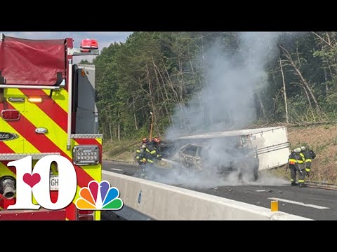 Flipped vehicle ablaze outside Washington Square Mall