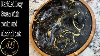 Marbled Lazy Susan with Resin and Alcohol Ink