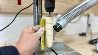 Sanding jig for hammer drill considering rotation and safety / Woodworking DIY