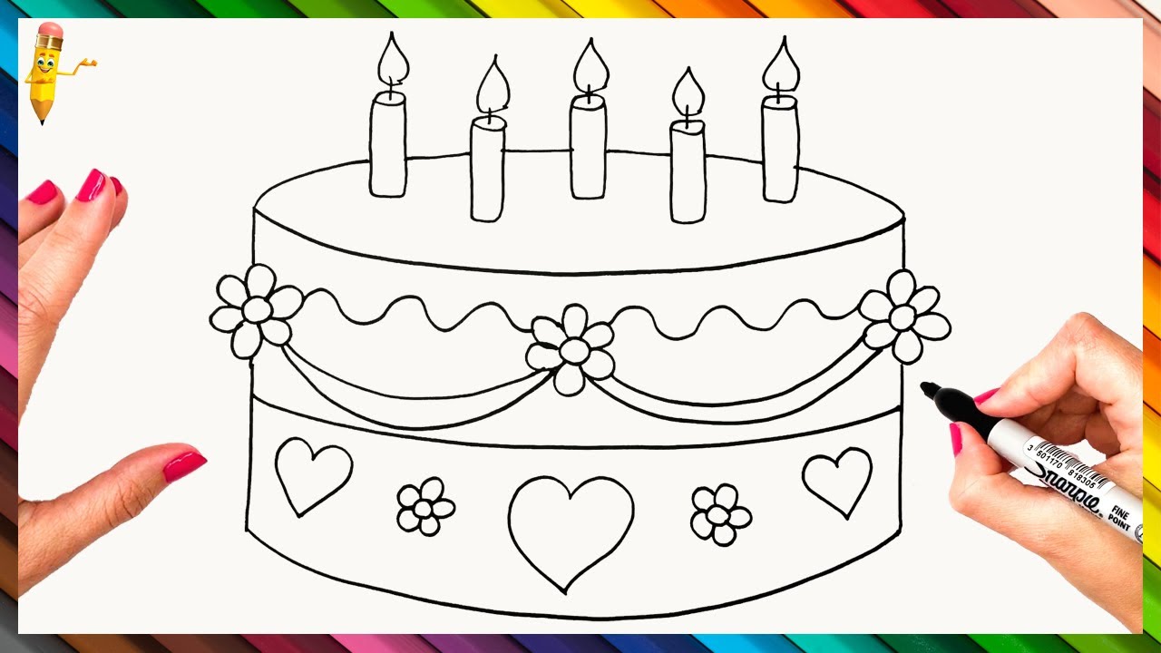 How To Draw A Birthday Cake Step By Step  Birthday Cake Drawing ...