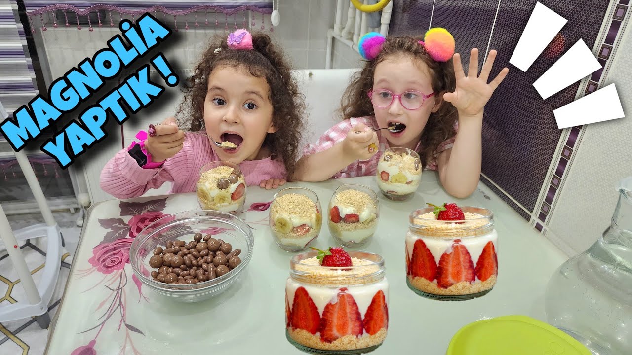BAHAR VE BANU ALYA İLE MAGNOLİA TATLI YAPTIK ÇOK GÜZEL OLDU !!  ماما جابت بيبي - جنى مقداد | طيور
