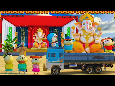 GTA V: Franklin & Shinchan Grand Ganesh Setup 100 Ft Idol Pandhri | Ganesh Chaturthi Special Ep 3
