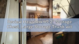 Review Hzuaneri 47.2" Storage Chest, Large Storage Trunk with 2 Hinges, Farmhouse Wooden Box Bench,