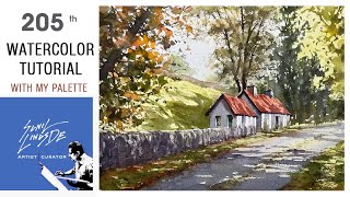 how to draw a watercolor landscape painting | light and shadow | village scene | Sunil Linus De