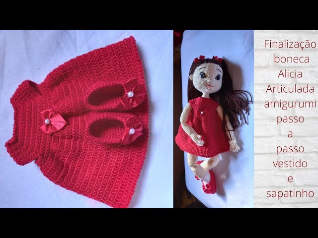 Boneca de croché Jasmim em vestido, boneca amigurumi DIY