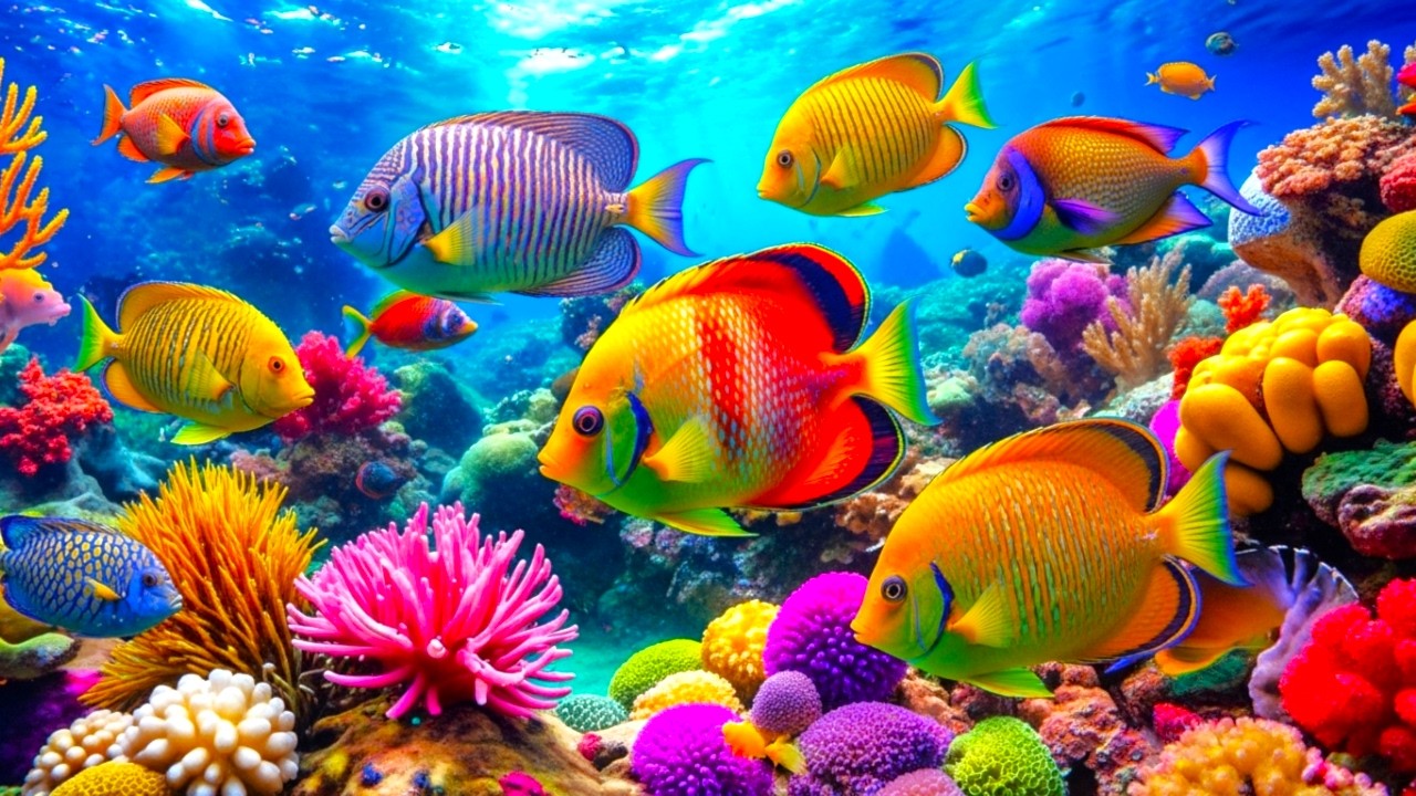 Whispering Blue Serenity – 4K Aquarium with Coral Reef and Relaxing Sounds #3