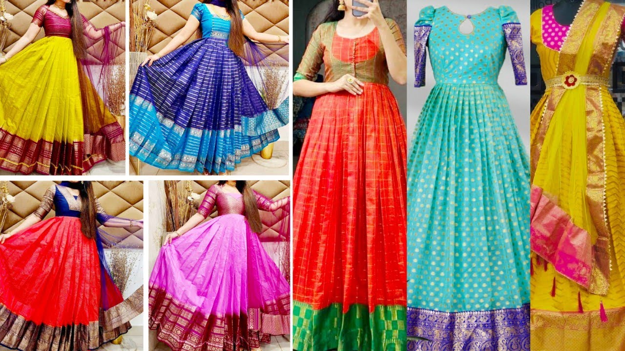 Latest Pattu Long Frock Designs😍Long Frock Front Neck Ideas
