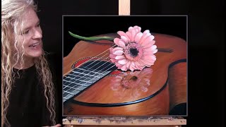 Learn How to Draw and Paint DAISY GUITAR with Acrylics - Easy Beginner Art Tutorial-TIME LAPSE