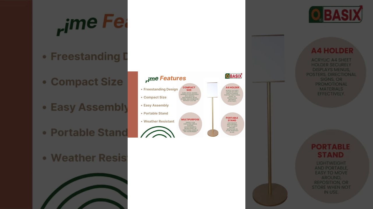 OBASIX® Metal Display Stand | Adjustable A4 Sign Holder | Restaurant & Retail Display 