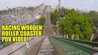 Racing Wooden Roller Coaster POV MontanÌƒa Rusa La Feria Chapultepec Mexico City