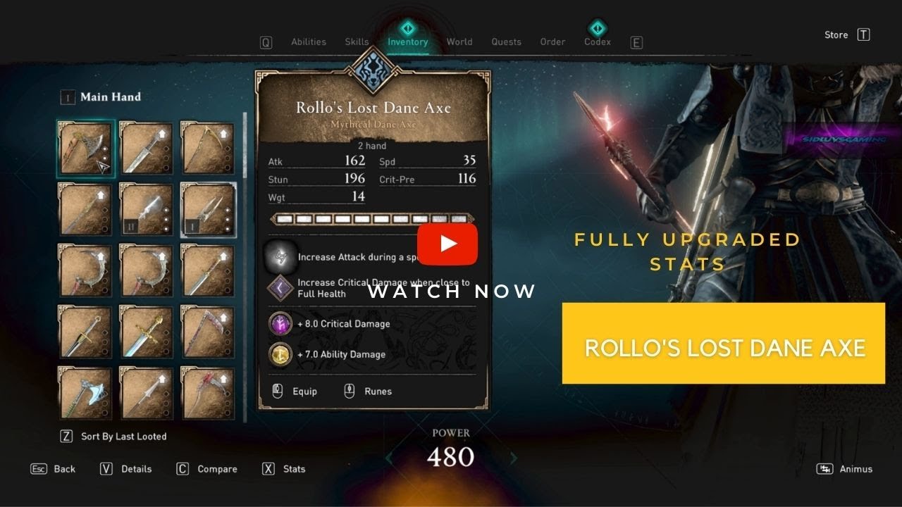 Rollo's Dane Axe Fully Upgraded Stats - Assassins Creed Valhalla
