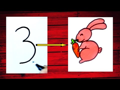 Rabbit drawing easy|rabbit drawing using number 3|rabbit drawing colour ...