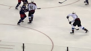 Nathan MacKinnon snipes one through Landeskog's legs!