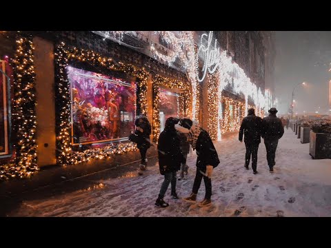 NYC Cyberpunk Snowstorm Walk White Christmas | 5th Avenue, Rockefeller Center, Times Square