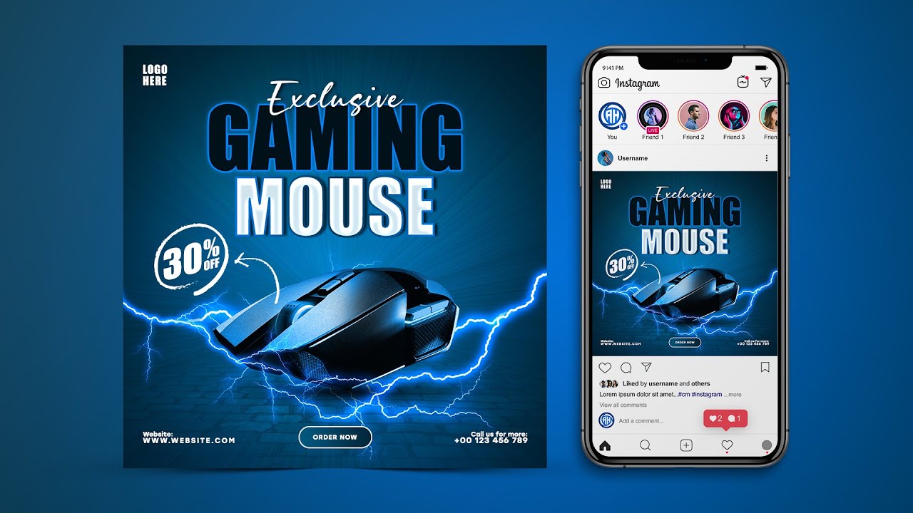 Gaming Mouse Social Media Post Design | Photoshop Tutorial - YouTube