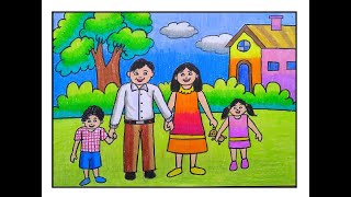 كيفية رسم عائلة / عائلة سعيدة رسم سهل / عائلي رسم 4 أعضاء / رسم عائلي خطوة بخطوة