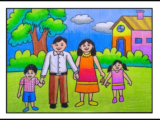 Happy family. Father, mother, baby. | Family sketch, Family drawing, Cute  love cartoons