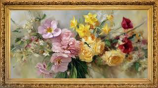 Soft Floral Symphony with music | Framed Art Screensaver for TV in Vintage Gold screenshot 3