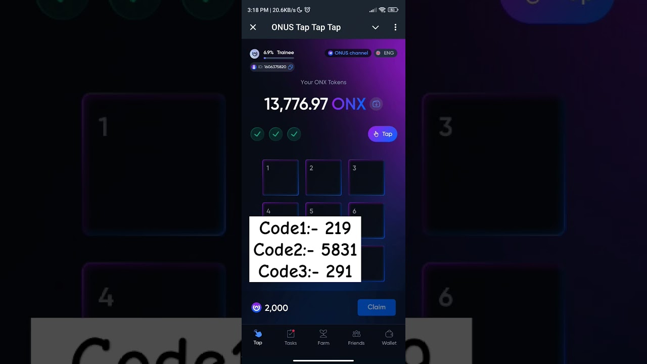 28 August ONUS daily code | Onus Tap Tap Tap| 