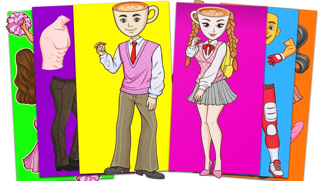 PaperDIY Ballerina Cappuccina DRESS UP OUTFIT OF CHEER LEADER I Paper Sticker DIY