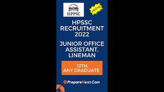 Hpssc Recruitment 2022  Junior Office Assistant Lineman  Govt Job  Himachal Pradesh