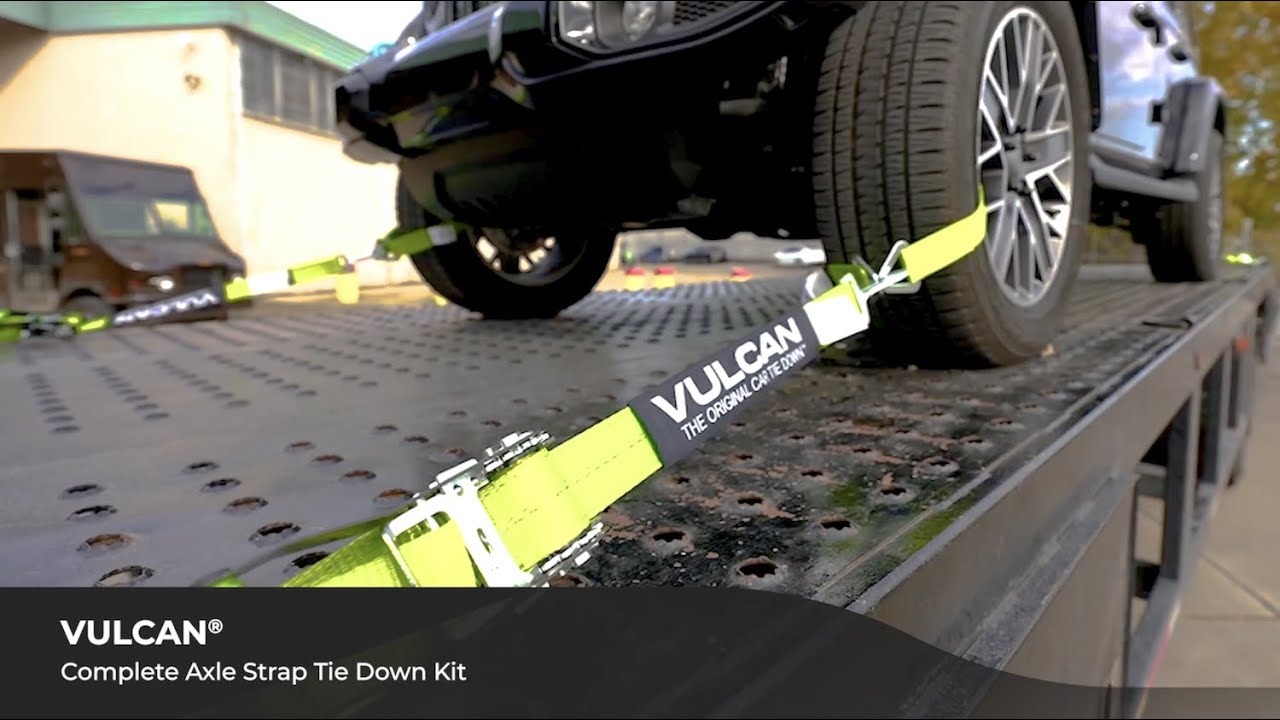 VULCAN Complete Axle Strap Tie Down Kit with Snap Hook Ratchet Straps -  High-Viz 