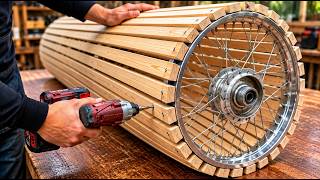 A 60 Year Old Carpenter's Genius Invention Using Wood and an Old Wheel!